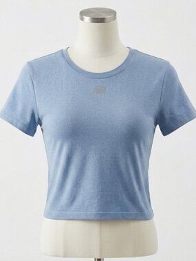 New Balance Blue Crop Athletic Tee Shirt Short Sleeve Graphic Logo Top XL